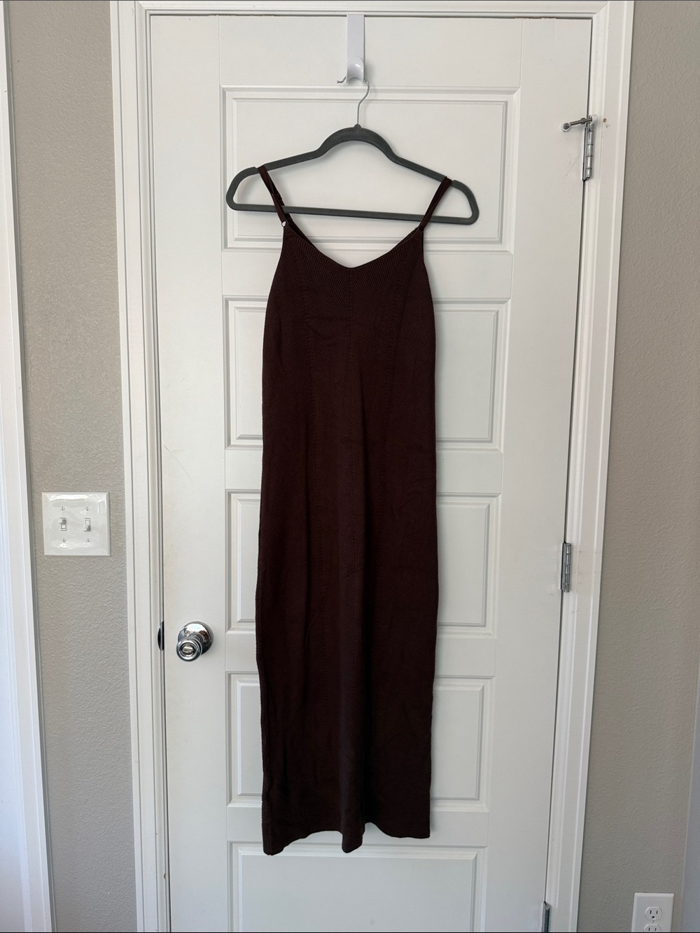 Scoop-Neck Brown Maxi Dress with Thin Spaghetti Straps